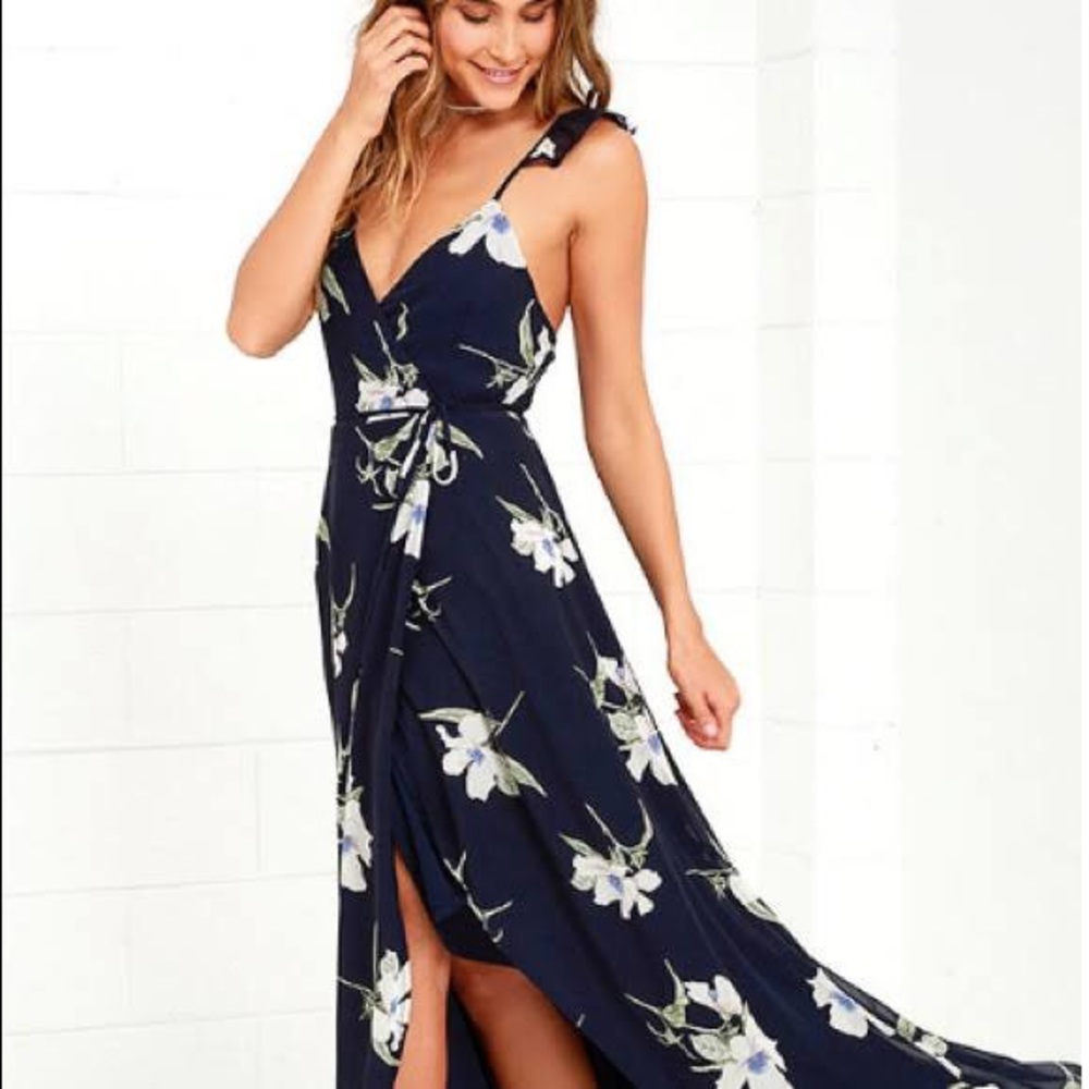 Lulus Floral Print Hi-Lo Wrap Dress